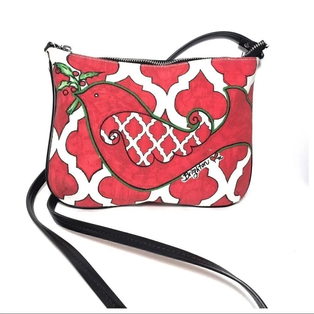 🌸HP🌸 Brighton Red Bird Holiday Crossbody Purse Christmas Small Zip Bag